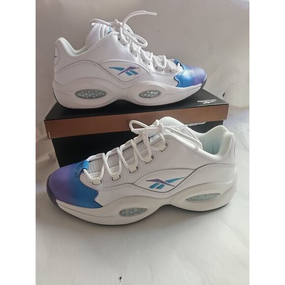 NEW Reebok Question Low Blue Purple FadeSize 13 Men's White Leather Shoes - Picture 1 of 10